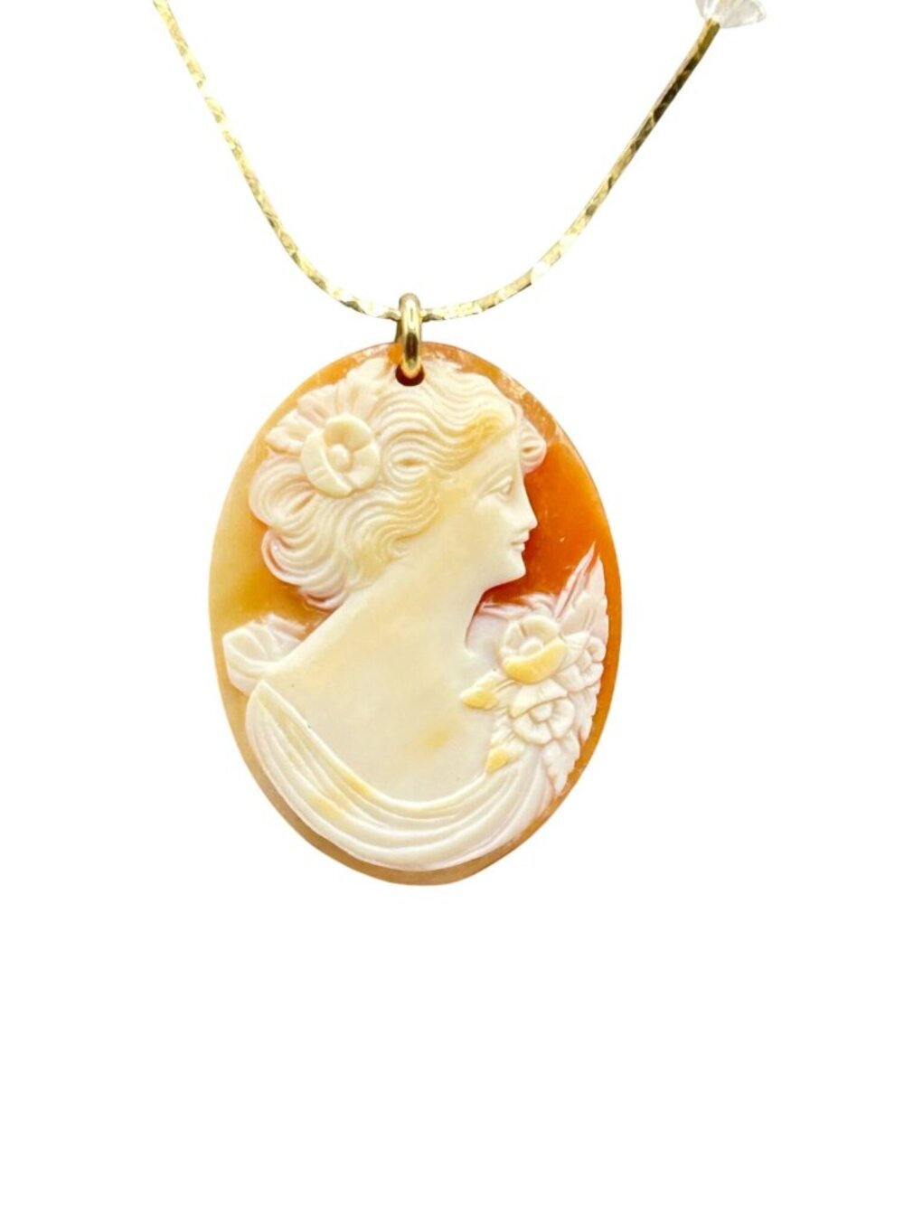 Vintage Cameo Necklace Hand Carved Genuine Shell Cameo On Chain Unframed